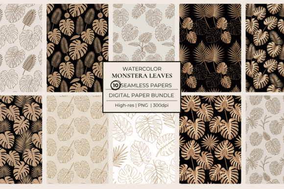Download Gold Outline Monstera Leaves Seamless - Premium Resources