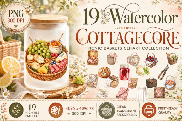 Download Cottagecore Picnic Basket Clipart PNG - Picnic Collection