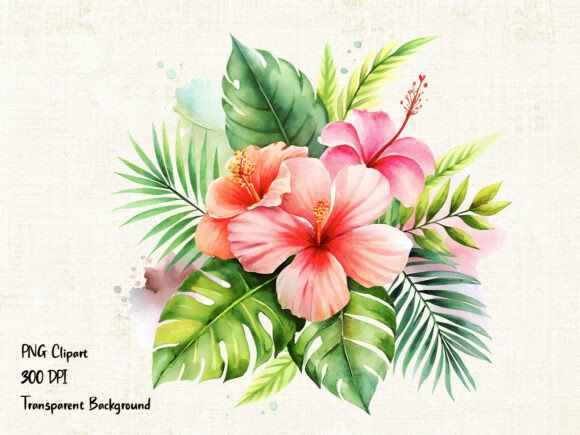 Download Watercolor Tropical Flower PNG Clipart - Premium Bundle